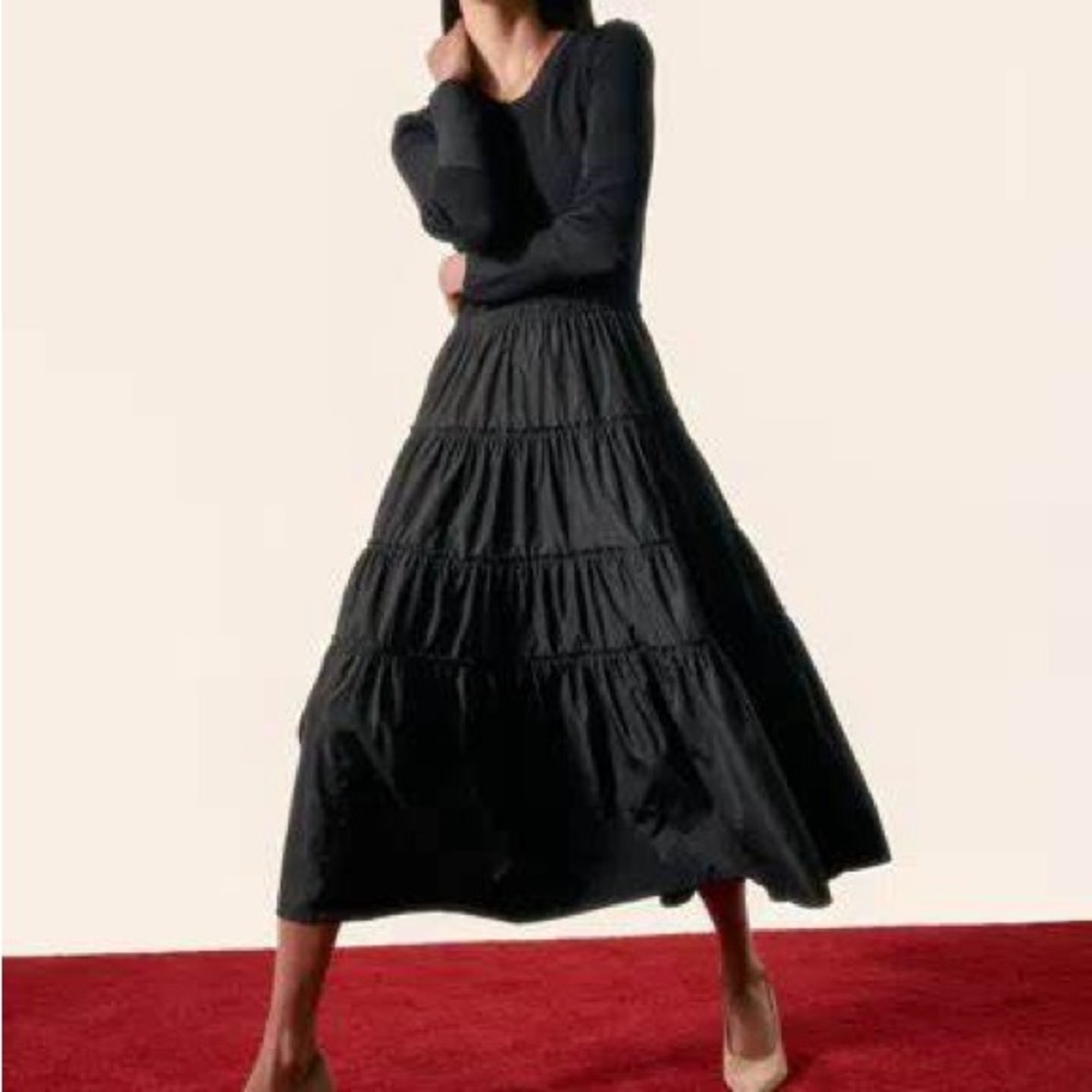 NWT BROCHU WALKER Ava Tiered Dress Onyx Black Large 5557